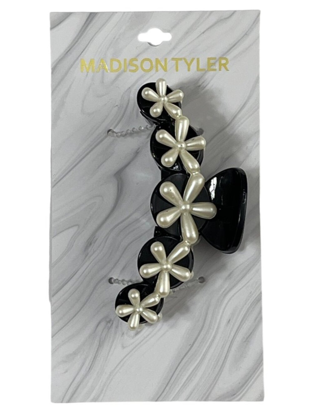 Madison Tyler Faux Pearl Flower Hair Claw Clip Black White Womens NWT